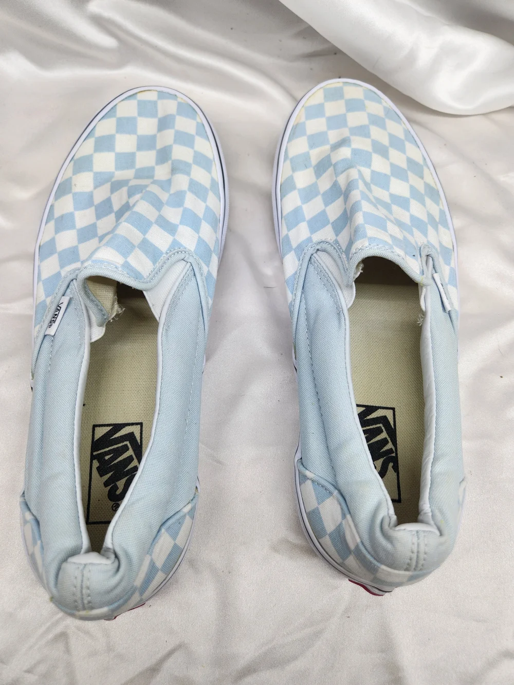 Vans Slip-On Checkerboard Sneakers - Light Blue & White